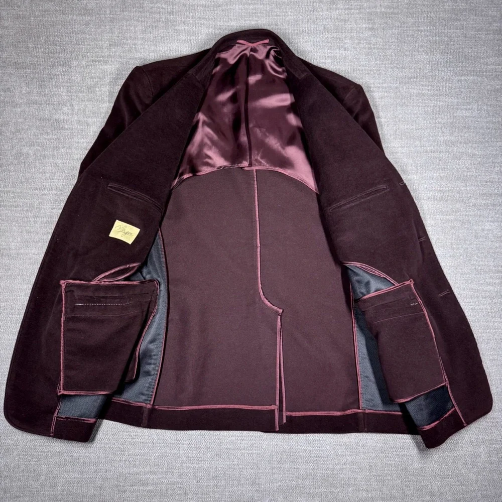 Magee Mens Burgundy Soft Brushed Cotton 3 Button Blazer Jacket 44R Plum Velvet